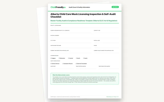 Preview of the Alberta Child Care Mock Licensing Inspection & Self-Audit Checklist