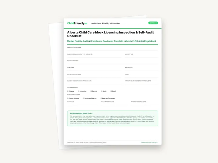 Preview of the Alberta Child Care Mock Licensing Inspection & Self-Audit Checklist