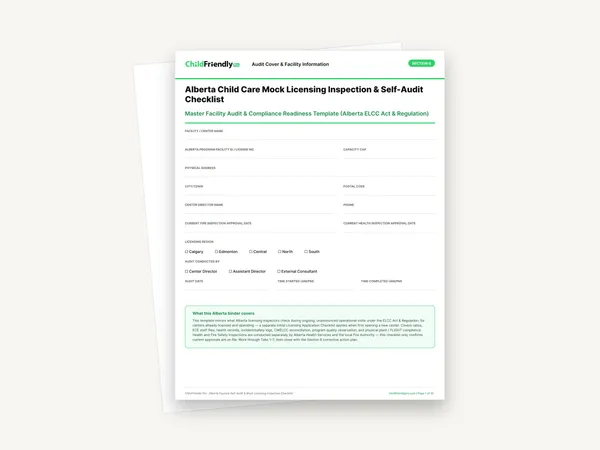Preview of the Alberta Child Care Mock Licensing Inspection & Self-Audit Checklist