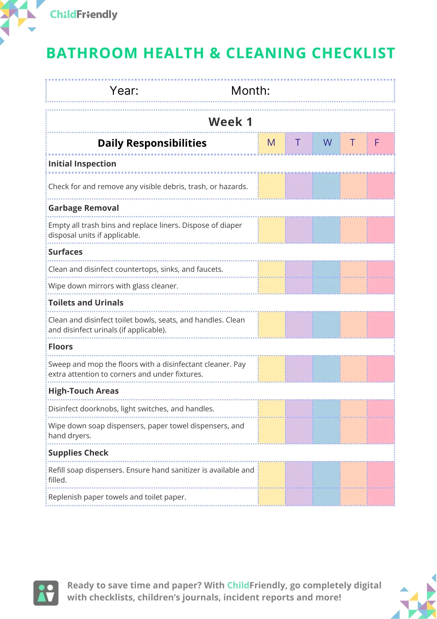 Free Daycare Cleaning Checklists