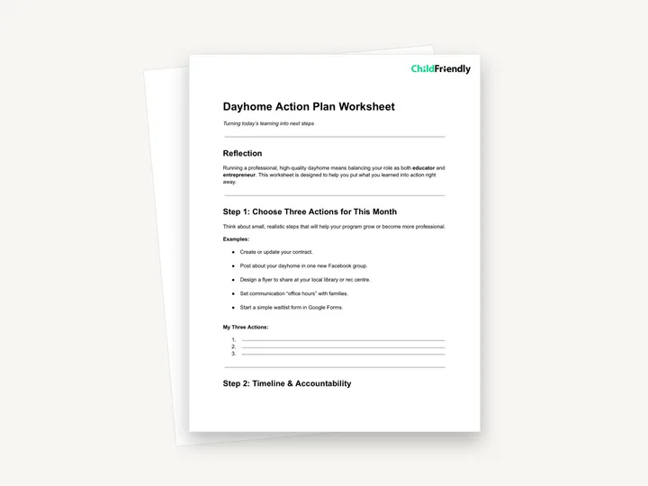 Preview of the Dayhome Action Plan Worksheet