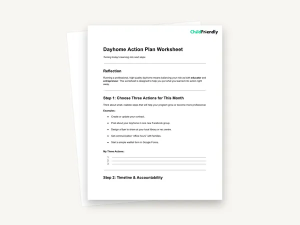Preview of the Dayhome Action Plan Worksheet