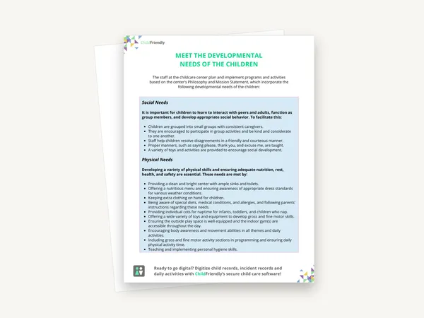 Preview of the Meet the Developmental Needs of the Children Policy Template