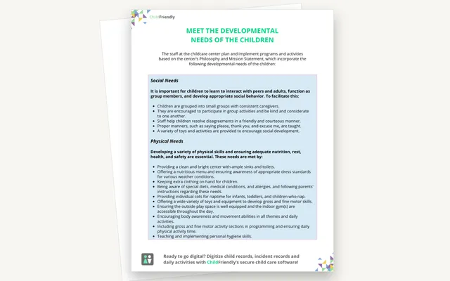 Preview of the Meet the Developmental Needs of the Children Policy Template