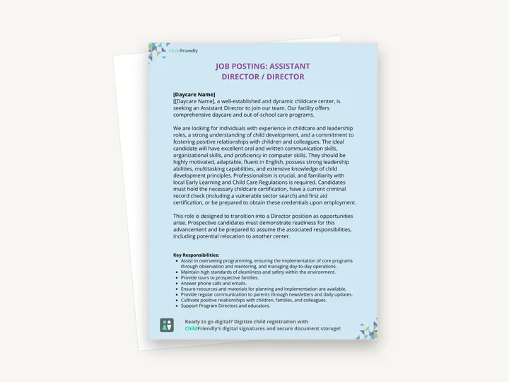 Preview of the Director / Assistant Director Job Posting Template