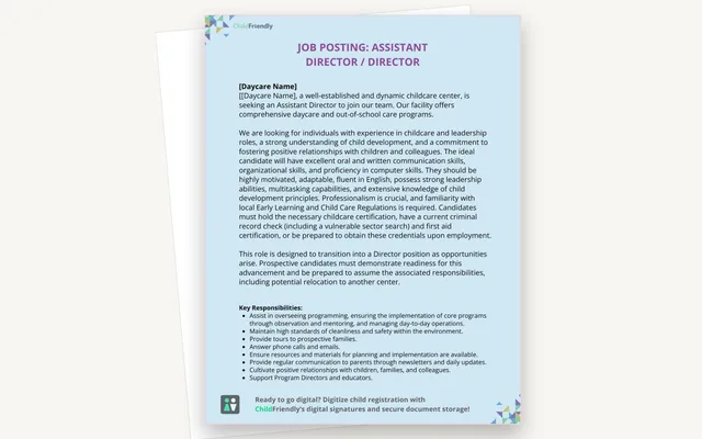 Preview of the Director / Assistant Director Job Posting Template