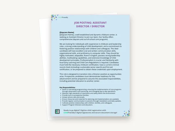 Preview of the Director / Assistant Director Job Posting Template