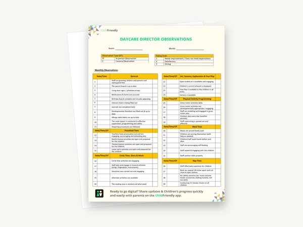 Preview of the Daycare Director Observation Form