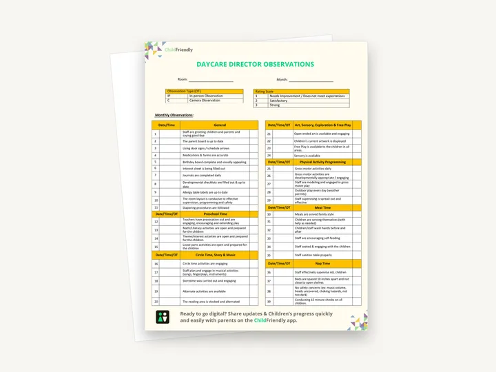 Preview of the Daycare Director Observation Form