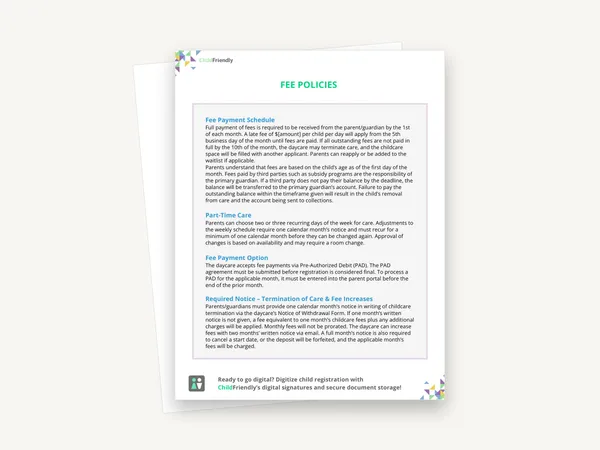 Preview of the Fee Policies Template