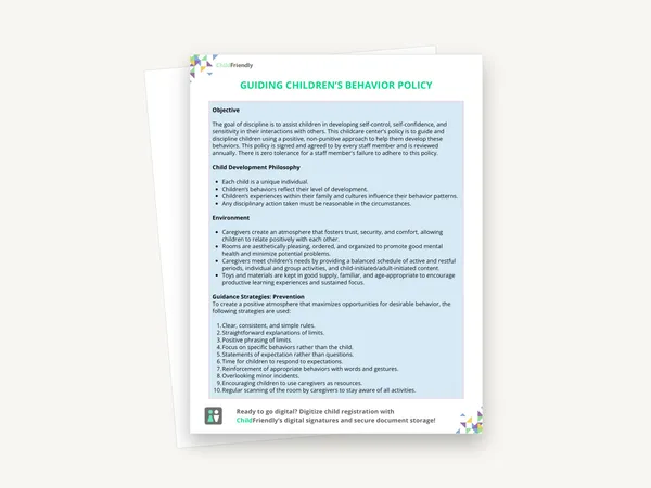 Preview of the Guiding Children’s Behaviour Policy Template