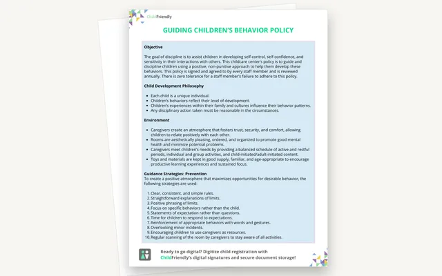 Preview of the Guiding Children’s Behaviour Policy Template