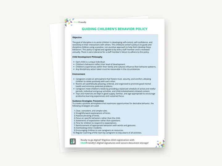 Preview of the Guiding Children’s Behaviour Policy Template
