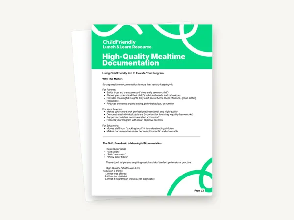 Preview of the High-Quality Mealtime Documentation
