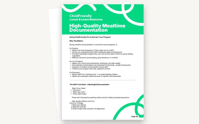 Preview of the High-Quality Mealtime Documentation