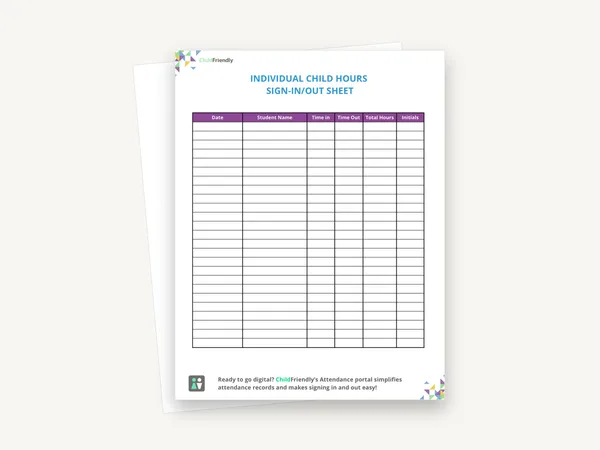 Preview of the Individual Child Sign-In & Out Sheet Template