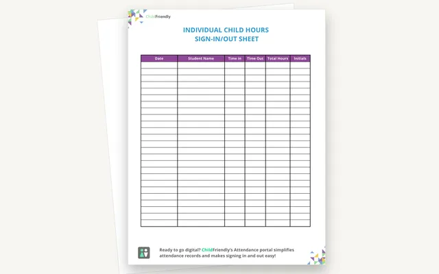 Preview of the Individual Child Sign-In & Out Sheet Template