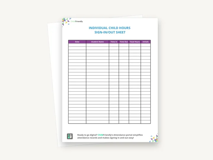 Preview of the Individual Child Sign-In & Out Sheet Template