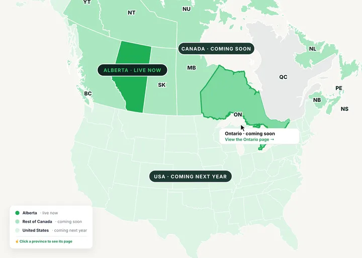 Map of Canada and the United States