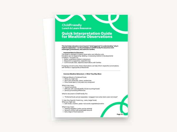 Preview of the Quick Interpretation Guide for Mealtime Observations