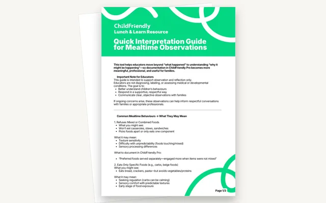 Preview of the Quick Interpretation Guide for Mealtime Observations
