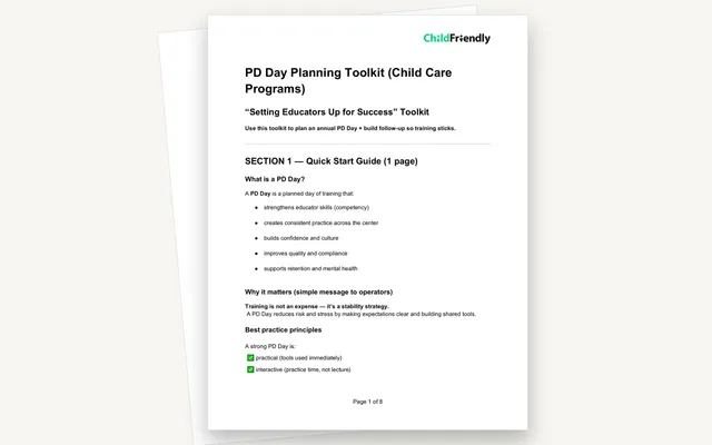 Preview of the PD Day Planning Toolkit (Child Care Programs)
