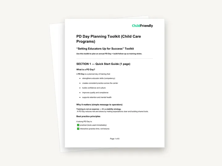 Preview of the PD Day Planning Toolkit (Child Care Programs)