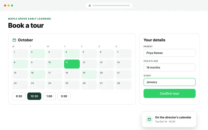 Embedded Website Admissions CRM & Online Tour Booking