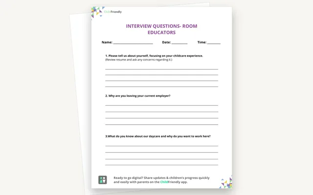 Preview of the Room Educator Interview Questions Template