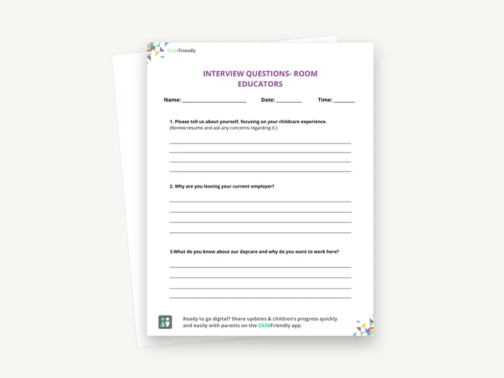 Preview of the Room Educator Interview Questions Template