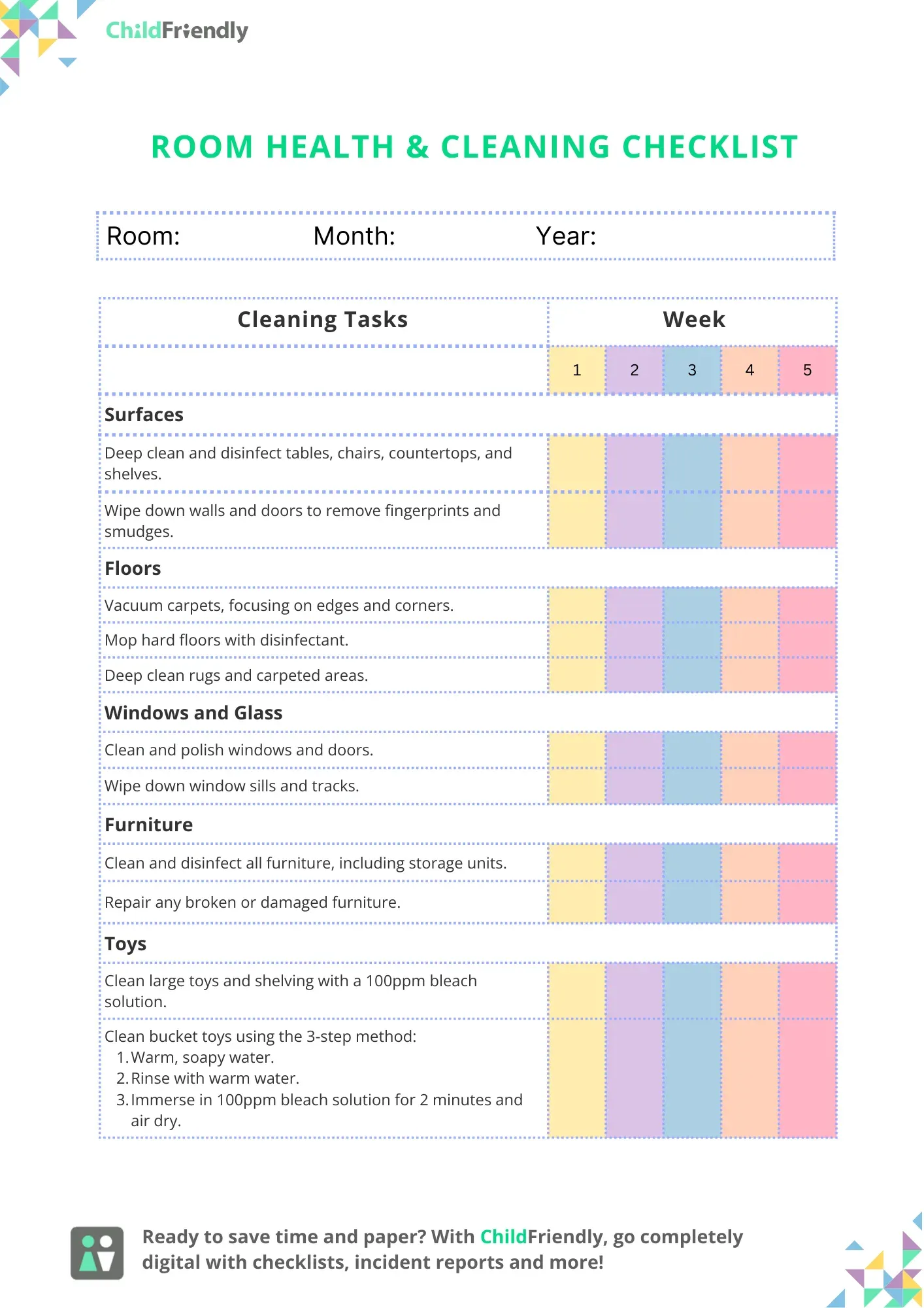 Free Daycare Cleaning Checklists