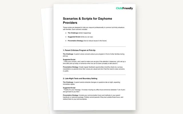 Preview of the Scenarios & Scripts for Dayhome Providers