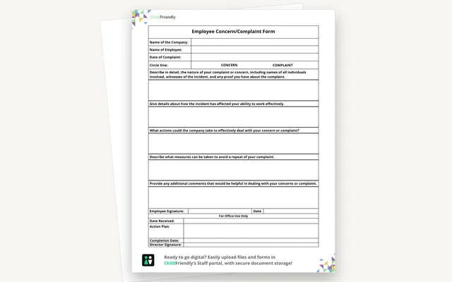 Preview of the Staff Concerns Form Template