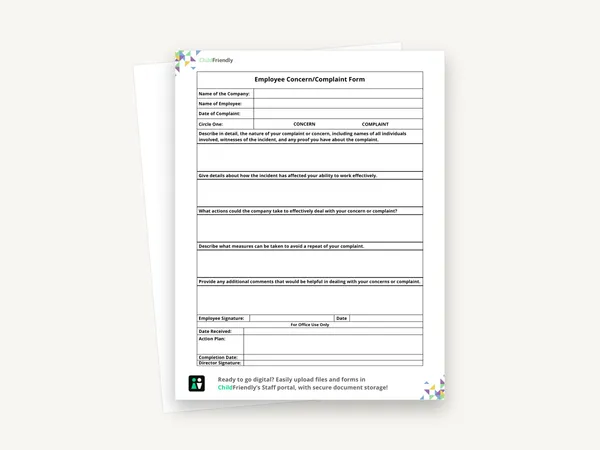 Preview of the Staff Concerns Form Template