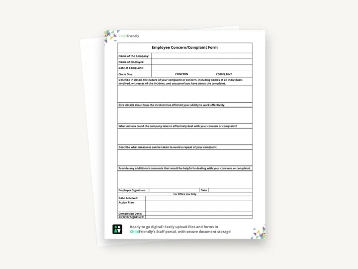 Preview of the Staff Concerns Form Template