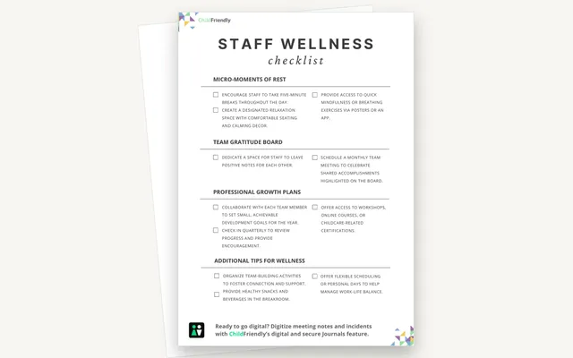 Preview of the Staff Wellness Checklist Template