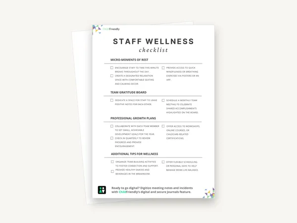 Preview of the Staff Wellness Checklist Template
