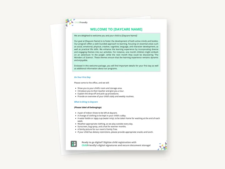 Preview of the Welcome Letter Template