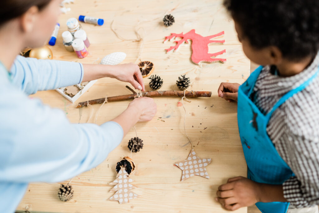 Kids winter crafts at a daycare